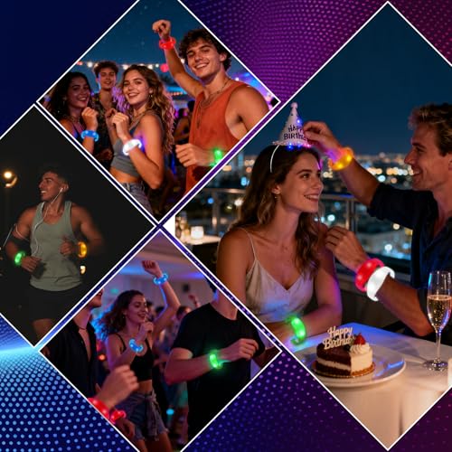 12 Pcs LED Glow Bracelets Sound Activated Flashing Light Up Bracelet for New Years Eve Glow in the Dark Party Supplies Christmas Party Favors Birthday Gift Carnival Concerts Night Events - color: Orange