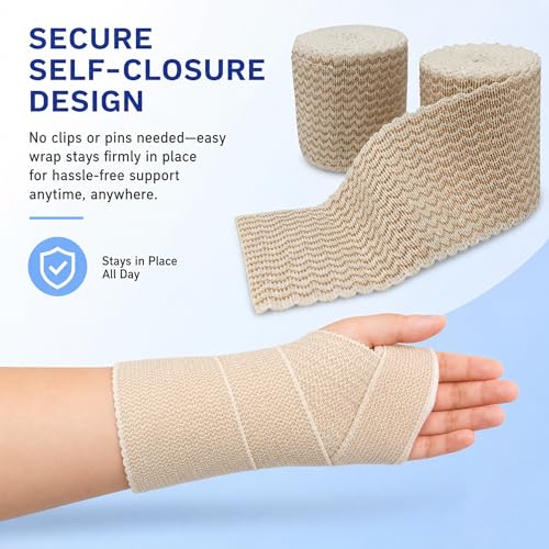 4" Elastic Bandage Wrap with Self-Closure, 2-Pack – 15 ft Stretched – Latex-Free, Reusable, Washable – Compression Support for Sprains, Injuries, Swelling, Sports Recovery - size: 4"