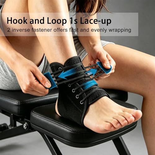 Lace Up Ankle Brace for Women Men, Ankle Support Brace for Sprained Ankle, Ankle Stabilizer Brace with 2 Auto-Shaped Pads, Air Fabric Cool Medical Ankle Brace for Peroneal Tendonitis & Injury Recover, Basketball, Sports, XL(14"-15") - size: X-Large