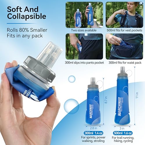 MARCHWAY Soft Flask Collapsible Water Bottle with Wide Mouth, 300ml/500ml - color: Dark Blue, size: 500 ml/17 oz
