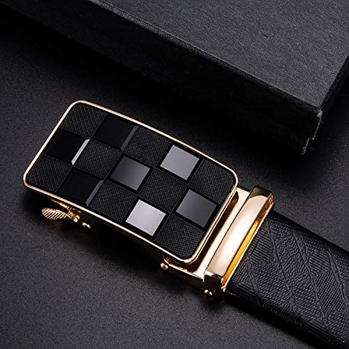 Dubulle Ratchet Belt for Men Leather Adjustable Designer Fashion Buckle - color: A-blackplaid Belt, size: Adjustable Fit 35" to 45" Waist
