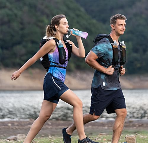 MARCHWAY Soft Flask Collapsible Water Bottle with Wide Mouth, 300ml/500ml - color: Blue Purple, size: 500 ml/17 oz