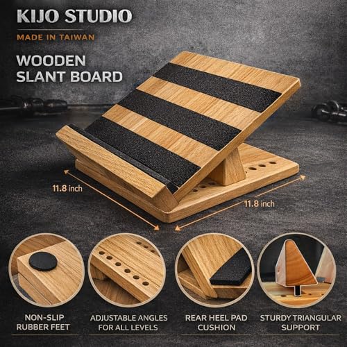 16-Level Adjustable Solid Wood Slant Board – 550 lbs Heavy Duty Incline Board for Calf Stretching, Ankle Mobility & Squats – Wooden Squat Wedge for Weightlifting, Gym & Strength Leg Training
