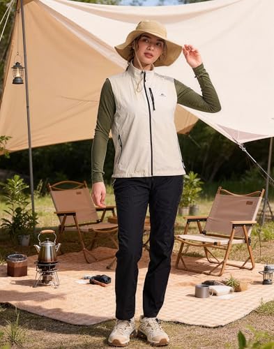 Pioneer Camp Women's Lightweight Softshell Vest Windproof Sleeveless Jacket with Zip Pockets for Running Hiking Fishing - color: Light Khaki, size: XX-Large