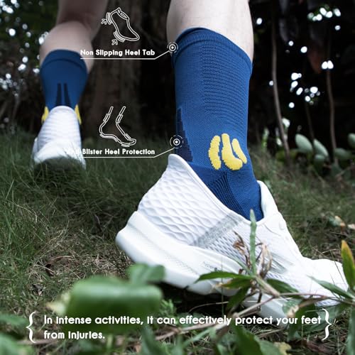 BRISIRA Coolmax Bamboo Viscose Compression Running Socks Crew Mid Calf - color: 3 Pairs Black White Blue, size: 9-13