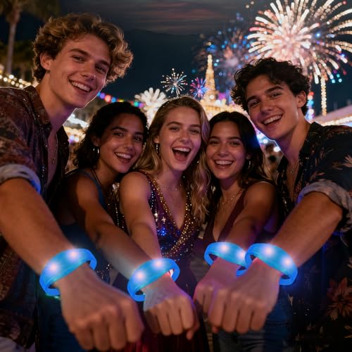 12 Pcs LED Glow Bracelets Sound Activated Flashing Light Up Bracelet for New Years Eve Glow in the Dark Party Supplies Christmas Party Favors Birthday Gift Carnival Concerts Night Events - color: Blue