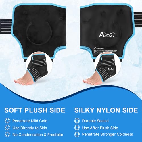 Atsuwell Ankle Ice Pack Wrap 2 Packs for Swelling & Spraine Relief, Black