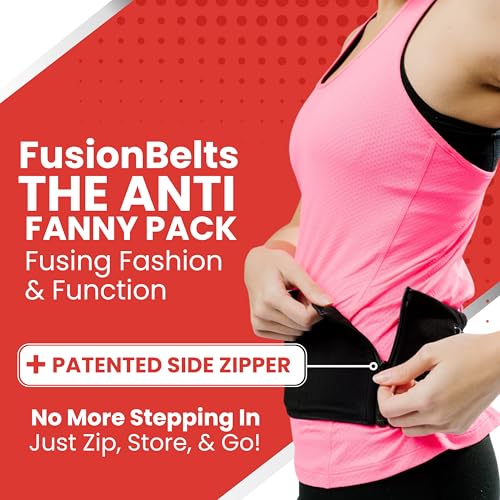 Fusion Belts Running Belt for Women & Men - Patented Side Zipper On Design - color: Classic Jet Black, size: 3X/4X