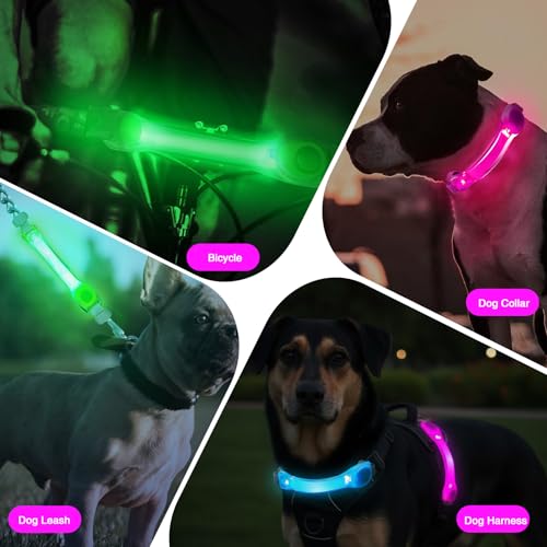 Dog Leash Light 2 Pack, LED Night Walking Safety Light for Collar Harness, Waterproof Glow Band with Nylon Stickers, Easy Clip-on Attachment for Small Large Dogs - color: Blue+Blue
