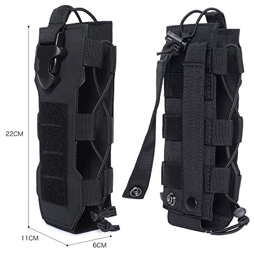 Tactical Molle Water Bottle Pouch & Adjustable Radio Holster Pouch Holder - color: Black