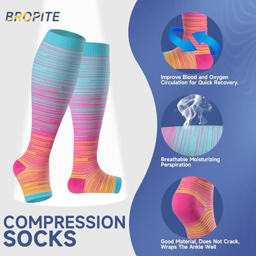 bropite Open Toe Compression Socks for Women，3 Pairs Toless Knee-High Socks - color: A-lightstripe Open, size: 4X-Large