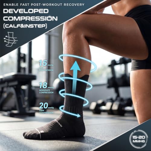 Rahhint Running Socks Crew for Long Run Coolmax Targeted Cushioned - color: Black, size: 9-13