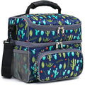 FlowFly Double Layer Cooler Insulated Lunch Bag Adult Lunch Box Large Tote Bag for Men, Women, With Adjustable Strap,Front Pocket and Dual Large Mesh Side Pockets - color: Cactus