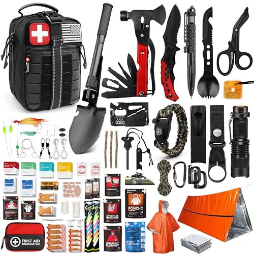 Survival First Aid Kit, 190 Pcs Survival Gear and Medical Supplies, Military IFAK EMT Molle Tactical Pouch for Outdoor, Camping, Hiking, Car, Vehicles and More