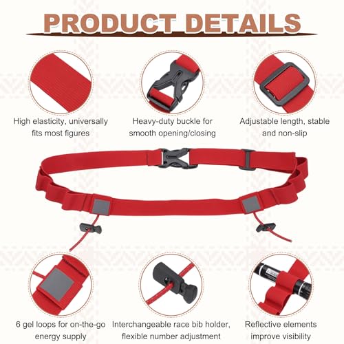 Bib Belt, Race Belt Triathlon Running Number Holder Elastic Comfortable with 6 Gel Loops, Sport Race Bib Holder 1Pcs, Red for Runners/Marathon/Cycling - color: Red