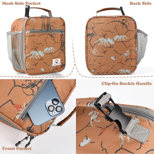 CaCTOUR Lunch Box Kids,Premium Insulated Lunch Bag for Girls Boys,Soft Bag Mini Cooler Back to School Thermal Reusable Lunch Bag for Work School Picnic (Brown Dino) - color: Brown Dino
