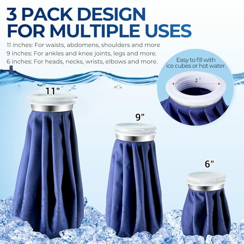 Ohuhu 3 Pack Ice Pack with Wrap Ice Bag for Injuries Hot Cold Therapy