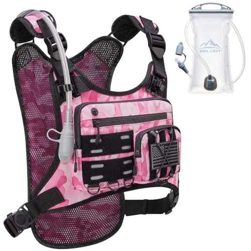 Zelvot Running Vest with 2L Water Bladder, Hydration Backpack, U.S. Design Patent, Lightweight Hydration Pack with Gear Holder, Reflective Chest Pack for Men Women - color: Camo Pink, size: Medium-Large