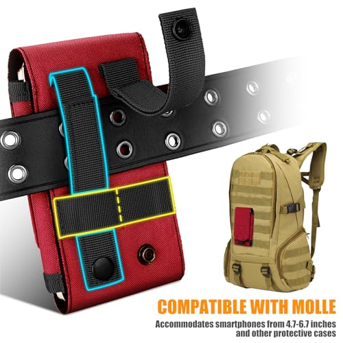 Tactical Molle Phone Holster Pouch, Universal Belt Waist Bag for iPhone 18 Pro Max/17 Pro/17/16 Pro Max/15 Pro Max/14 Pro Max/13, Samsung S26 Ultra/S25/S24, Size L - color: Red(1 Pack)