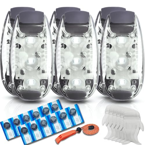 Amzonly 6pcs Navigation Lights, Stern Lights for Boat Kayak, Battery Operated Safety Light Kit for Night Kayaking, High Visibility, Boat Safety Whistle Included, 12PCS Extra Batteries - color: White