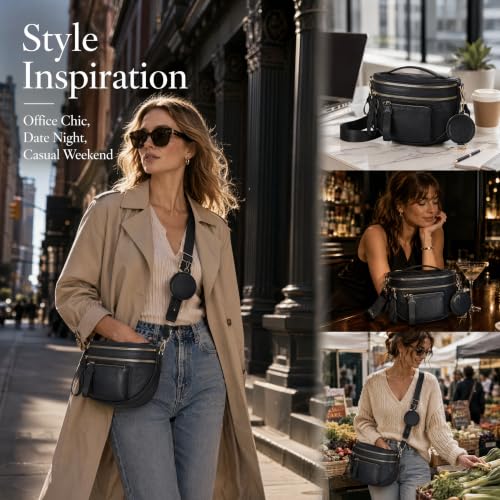 Makes Checkered Crossbody Bag Bum Bag for Women with Pouch - color: Pure Black