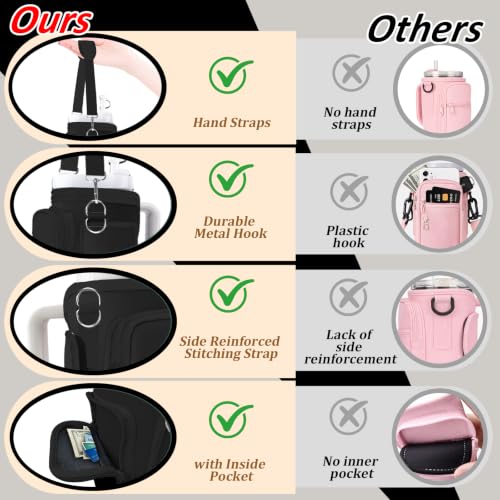 Water Bottle Carrier Bag for Stanley 40/30oz Cup Tumbler with Phone Pocket,Insulated Crossbody Water Bottle Holder with Adjustable Strap,Water Bottle Sling Pouch for Hiking Walking Camping Accessories - color: Black