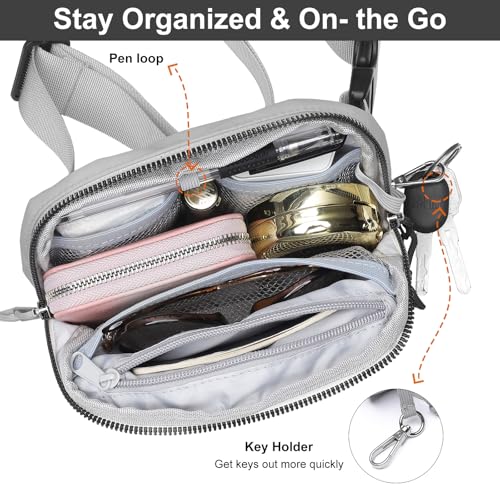 Mini Belt Bag for Women, RFID Small Fanny Pack, Womens Fashion Waist Packs with Extender Strap, Crossbody Bum Bags - color: J02-grey