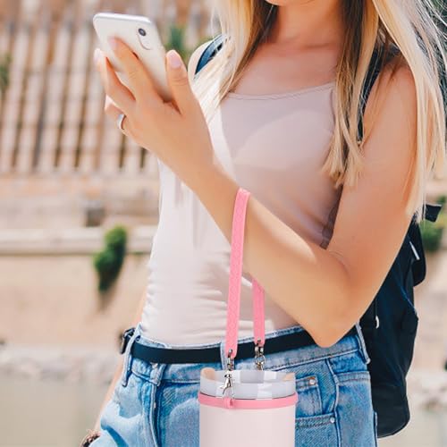 Accmor Water Bottle Handle, Silicone Water Bottle Sling, Water Bottle Carrier Holder with Strap and Boot Compatible with Stanley Cup Accessories - color: pink