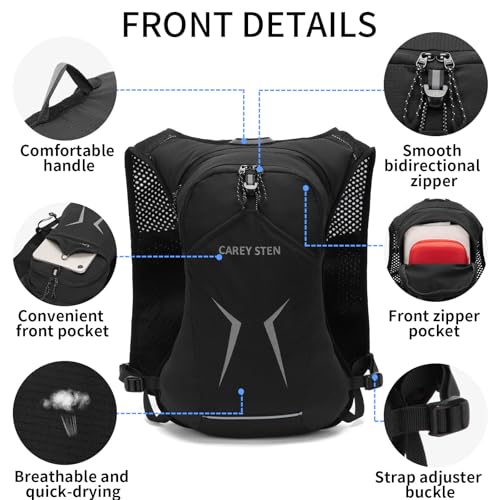 Carey Sten Lightweight Hydration Backpack Running Vest with 1.5L Water Bag - color: Black