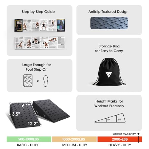Squat Wedge Block For Deeper Squat: 2200LBS Capacity with Guide & Carry Bag - color: Dark