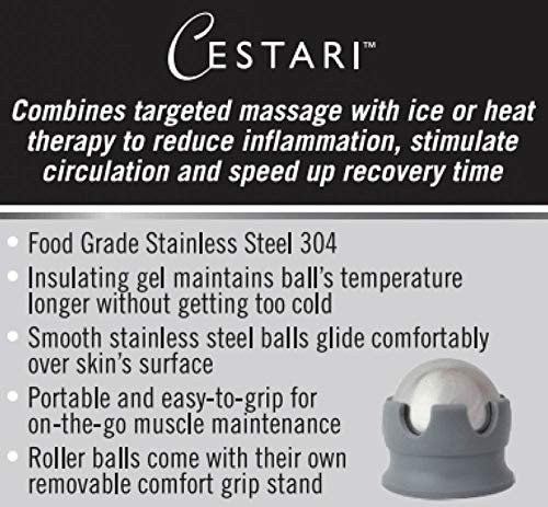 Cestari Stainless Steel Ice Hot Cold Roller for Pain Relief, Foot Massage Ball with Silicone Holder, HSA Muscle Roller, Gray - color: Gray 55mm