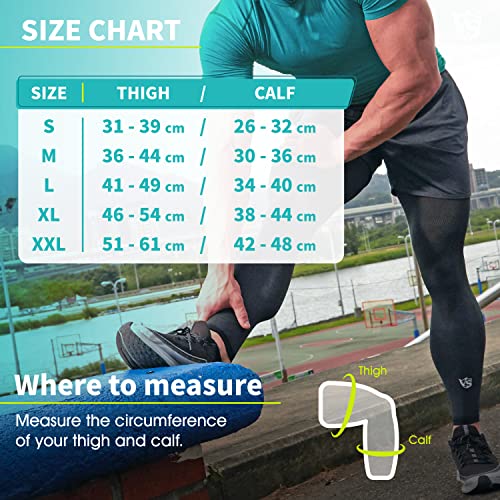 Vital Salveo Recovery Compression Sports Full Leg Sleeve Thigh Calf Long Knee Support Basketball(1 Pair) - size: Small (Pack of 2)