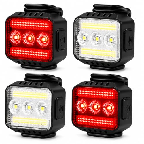 Bike Lights Front and Back Set for Night Riding,Rear Bicycle Light - color: Black, size: 4Pack