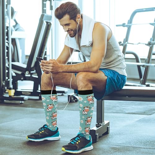 Wusikd Heartbeat Symbol Compression Socks for Women and Men Circulation Black Long Socks for Athletic Running 1 - color: Cow