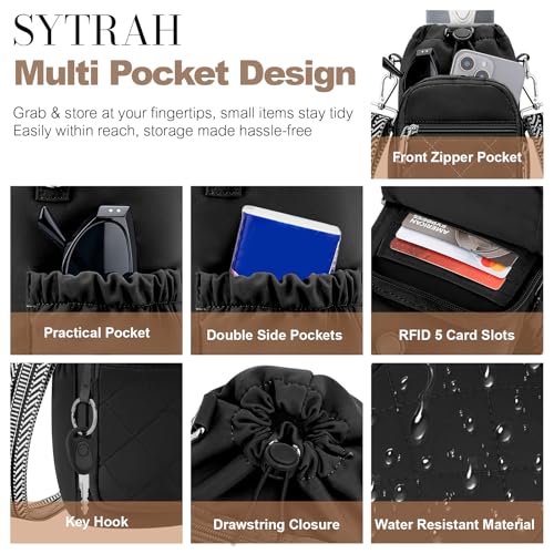 SYTRAH Water Bottle Carrier Bag with Strap, Insulated Corssbody Purse - color: Black