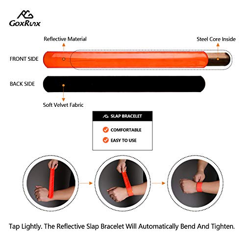 GoxRunx Reflective Bands Running Gear 6 Pack-Adjustable Reflective Armband Arm Wrist Ankle Leg Bands Reflectors -Reflective Tape Straps for Clothing Night Running Cycling Walking -Slap Bracelets - color: Orange