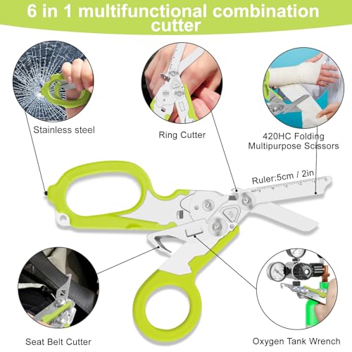 6-in-1 Heavy-Duty Emergency trauma shears (Green) - color: Green