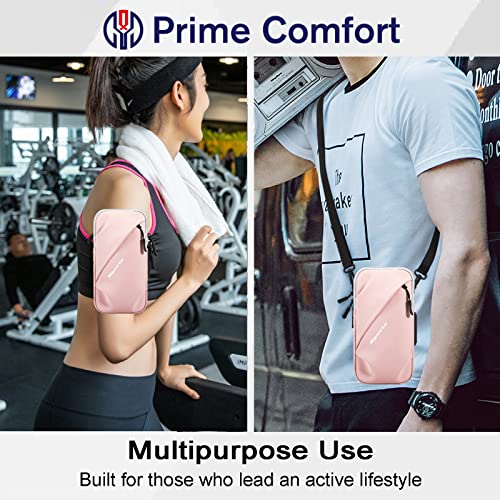 Phone Holder Arm Bands, Small Crossbody Shoulder Holsters Bag with Arm Band, Fits iPhone and All Cell Phones, Use for Running, Walking, Hiking & Biking (Plus Size,Pink) - color: Pink