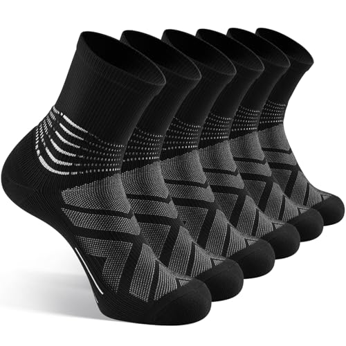 IRAMY Compression Ankle Support Crew Socks Men Women Wicking Plantar Fasciitis Relief Running Hiking Socks 3 Pairs - color: Black-3 Packs, size: Large
