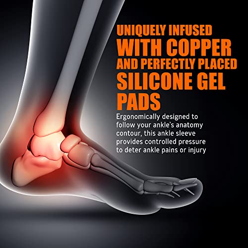 NeoAlly Copper Infused Ankle Brace Silicone Gel Ankle Support Compression Sleeves for Pain Relief, Plantar Fasciitis, Achilles Tendonitis, Large, 1 Pair