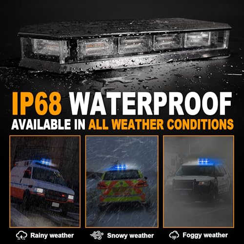 ASPL 16.5 Inch Roof Top Beacon Warning Strobe Light for Trucks Blue White - color: Blue/White