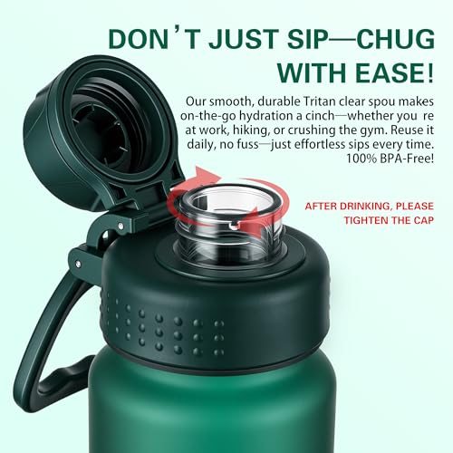 OLDLEY 32oz Water Bottle with Handle, BPA-Free Tritan Reusable Sports Water Bottle with Leak-Proof Dust Lid, Wide Mouth, Cup Holder Friendly, Half Frosted Clear Bottle for Gym,Travel, Work,Teal Green - color: Teal Green