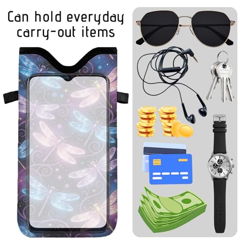 GLOBLELAND Dragonfly Nylon Cell Phone Sleeve Pouch Case Bag 7.1×3.9 inch Insect Shockproof Universal Phone Bag with Crossbody Strap Neck Lanyard for Women Men Phone Headphones Watch Multicolor - color: Dragonfly