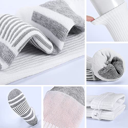 Felicigeely Athletic Crew Socks Cushioned Breathable for Men & Women 6 Pack - color: Double Stripe White, size: 6-9