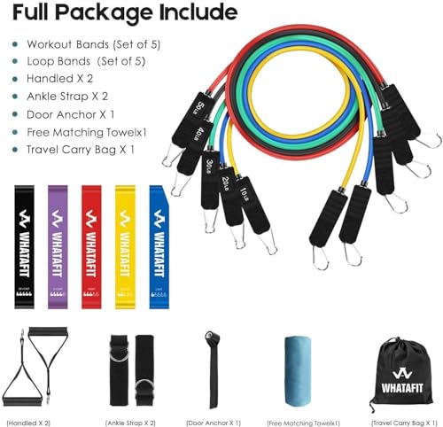 WHATAFIT Resistance Bands with Handles, 150 lb Exercise Bands Set - color: Assorted