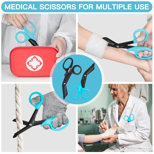 RISEMART 2 Pack Trauma Shears 7.5 Inches Stainless Steel Bandage Scissors - color: Black+blue