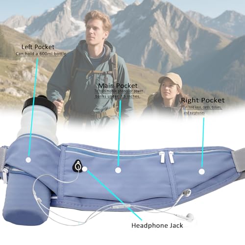 Running Belt with Water Bottle Holder, 3 Pockets Large Cross Body Mens Fanny Pack for Girls Women Boys Kids Phone Pouch,Slim Waist Bag Fit Hiking Hydration Runners Walking Workout Travel Blue - color: 03-Blue