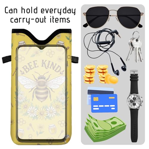 GLOBLELAND Bee Cell Phone Sleeve Pouch Case Bag 7.1×3.9 inch Honey Shockproof Universal Phone Bag with Crossbody Strap Neck Lanyard for Women Men Phone Headphones Watch Yellow - color: Bee