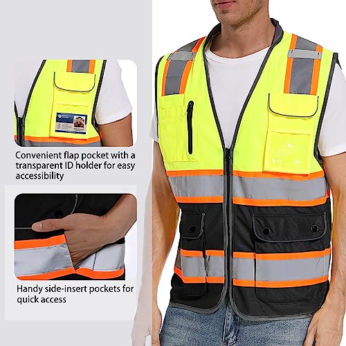 ArcRidge Reflective Safety Vest for Men and Women - High Visibility Construction Vest - Dual Tone Reflective Strips - color: Yellow-black, size: Large