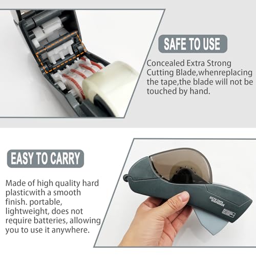 Automatic Tape Dispenser for Wrapping Gifts, Handheld Packaging Tape Dispenser Gun with Cutter, Dispensers for Adhesive Tapes-Grey - color: Grey